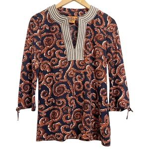Tory Burch Silk Paisley Print Mandarin Collar Tunic Top XS